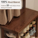 Hall Tree, Coat Rack with Shoe Storage, Wooden Hall Tree with Bench, 11 Hooks and 2-Tier Storage Shelves, Entryway Bench with Coat Rack (23.6" - Deep Walnut) by CozyNest Decor