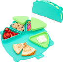 Silicone On-The-Go Snack Mat – Foldable Reusable Placemat with 3 Compartments and Lids – Travel-Friendly Baby and Toddler Snack Plate – Dishwasher Safe (Aqua) by TinyTreasures Baby Boutique