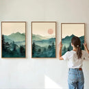 SIGNINART Large Boho Mountain Framed Canvas Wall Art Set, Nature Pine Tree Wall Painting, Abstract Foggy Forest Wall Decor, Modern Sunrise Art Prints for Bedroom Living Room and Office - 16"x24"x3 by CozyNest Decor