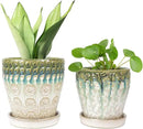 6 Inch + 5 Inch Ceramic Planter with Drainage Hole and Saucer for Plants, Indoor-Outdoor Round Succulent Orchid Garden Flower Pot - Set of 2 by GreenHaven Gardens