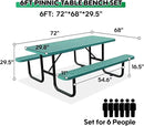 6FT Metal Picnic Tables for Outdoors, Commercial Rectangular Picnic Table and Bench Set for Outside, Patio, Garden, Backyard, Porch, Surface Mount, Green by GreenHaven Gardens