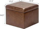 Adeco Storage Ottoman Foot Rest Stool, Leather Ottoman Footstool with Hinged Lid, 17" Small Foot Stool Bench for Living Room, Bedroom by CozyNest Decor