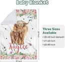 Personalized Baby Crib Bedding Set - Custom Name Highland Cattle Design 3 Pcs Set - Soft Blanket with Double Layer Dotted Backing, Fitted Sheet, Room Rug for Newborns Boys Girls Shower Gift by TinyTreasures Baby Boutique