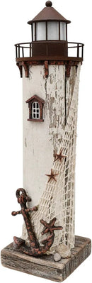 Linfevisi Wood Lighthouse Decor Rustic LED Light House Decor Wooden Decorative Nautical Lighthouse Statue Coastal Beach Themed Lighthouse Handcrafted Tabletop Decoration Home Bathroom (14.75") by CozyNest Decor