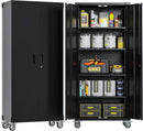 72" H Metal Storage Cabinet with 2 Doors and 4 Adjustable Shelves, Garage Storage Cabinet with Wheels for Garage Home, Required-Assembly,Black by GreenHaven Gardens