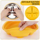 Nuogo 2 Pcs Stainless Steel Baby Suction Plates with Removable Silicone Shell 2-in-1 Metal Toddler Bowl Divided for Picky Eaters Kids Feeding Led Weaning Supplies, Dishwasher Safe (Yellow,Blue) by TinyTreasures Baby Boutique
