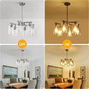 6-Light Farmhouse Brushed Nickel Chandelier,Modern Chandeliers for Dining Room Light Fixture Over Table,Adjustable Hanging Industrial Rustic Pendant Lights Kitchen Island Light with Clear Glass Shade