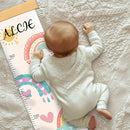 Personalized Name Growth Chart Wall Decor for Kids – Canvas Removable Height Chart Measuring Ruler 59" x 7.9" (Rainbows) by TinyTreasures Baby Boutique