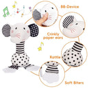 Black & White Elephant Baby Toys 0-12 Months - Plush Sensory Rattle with Teether, Wind Chime, BB Squeaker & Embroidery for Visual, Hearing & Cognitive Development by TinyTreasures Baby Boutique