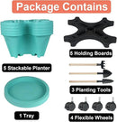 Vertical Planter 5 Tier Stackable Planters Garden Planters Strawberry Herb Flower and Vegetable Planter Indoor Outdoor Gardening Pots with Removable Wheels and Tools by GreenHaven Gardens