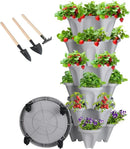 Vertical Planter 6 Tier Stackable Planters Garden Planters Strawberry Herb Flower and Vegetable Planter Indoor Outdoor Gardening Pots with Removable Wheels and Tools by GreenHaven Gardens