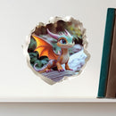 Baby Dragon 3D Wall Decal – Cute Fantasy Sticker with Torn Wall Effect – 4.7W x 4.5H inches by TinyTreasures Baby Boutique