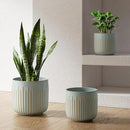 LE TAUCI Fluted Ceramic Planters Set of 3 – 8.3/7 / 5.7 in Blue Gray Reactive Cylinder Indoor Plant Pots with Drainage Plug & Mesh, Glossy Stoneware Flower Pots for Succulents Herbs by CozyNest Decor