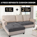 PrinceDeco Sectional Couch Covers 3 Pieces Velvet Sofa Covers L Shape Soft Couch Covers for Sectional Sofa Corner Sofa Cover Couch Cover for Dogs Washable (2 Seater + 1 Chaise,Grey) by CozyNest Decor