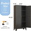 Black Metal Storage Cabinet, 48" Steel Cabinets for Home Office, Kitchen Pantry Storage Cabinet with Doors and 3 Adjustable Shelves, for Office, Home, Garage, School by CozyNest Decor