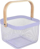 Metal Mesh Steel Basket, Storage Organizer Basket Multi-functional Hanging Kitchen Baskets Fruit Basket Bin with Bamboo Handle for Kitchen Bathroom Picnic Shopping Decor Cabinet Home, Purple by GreenHaven Gardens