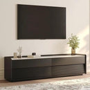 POVISON Fully-Assembled Mid Century Glossy Sintered Stone TV Stand, 70.87" Wood Media Console with Adjustable LED Light, Entertainment Center with Storage for Living Room