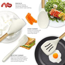 Silicone Cooking Utensils Set - 446°F Heat Resistant Silicone Kitchen Utensils for Cooking,Kitchen Utensil Spatula Set w Wooden Handles and Holder, BPA FREE Gadgets for Non-Stick Cookware (Khaki) by CozyNest Decor