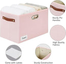 Large 3-Pack Foldable Fabric Storage Bins with Durable PU & Metal Handles, Collapsible Storage Baskets for Shelves, Home Storage, Closet Organizers, Living Room(14.9"x9.8"x9.8", Pink) by CozyNest Decor