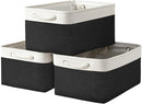 TheWarmHome Storage Basket for Organizing - Large 3 Pack 15.7x11.8x8.3 inch Collapsible Storage Bin for Shelves with Handles Laundry Cube Toy Closet Nursery (Whiet & Black) by TinyTreasures Baby Boutique