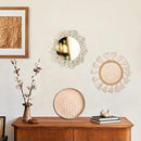 Boho Wall Basket Decor Set - Flat Woven Macrame Tapestry, Mirror White Round Tassels, Handmade Rattan Wicker Seagrass Wall Basket by CozyNest Decor