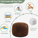 HIGOGOGO Round Stuffed Pouf Ottoman, Plaid Poufs with Foam Chunk Filling, Fluffy and Furry Pouf Foot Stool Storage Ottoman, 20 X 15 Floor Poufs Foot Rest for Living Room, Coffee by CozyNest Decor