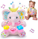 Baby Elephant Musical Stuffed Animals Toy with Light-Up Music & Crinkle Sound Paper,Infant Bilingual Early Learning Education Toys,Tummy Time Toys for 0-3-6-12+ Months Boy Girl, Pink by TinyTreasures Baby Boutique