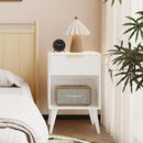 Fluted Night Stand with Opening Storage,Mid Century Bedside Table with Drawer,Modern Nightstand with Solid Wood Legs,End Table Side Table for Living Room,Bedroom,White CTG56W by CozyNest Decor