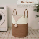 Large Woven Laundry Basket Hamper,80L Cotton Rope Storage Bin for Blankets,Toys and Clothes,Decorative Tall Nursery Hamper for Living Room,Baby Nursery,Bathroom and Bedroom,White and Brown by CozyNest Decor