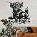 Personalized Highland Cow Name metal Signs,Custom Highland Cow Metal Shed Wall Decor,Black Metal Wall Art Plaques Outdoor wall Decorative Signage (Style C) by CozyNest Decor