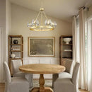 Gold Wagon Wheel Chandelier, 24 Inch Brass Chandeliers with Unique Glass Shade, 6-Light Crystal Farmhouse Wagon Wheel Chandeliers for Dining Room, Round Chandelier for Living Room, Foyer, Entryway by CozyNest Decor