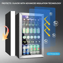 120 Can Beverage Refrigerator – Mini Fridge with Glass Door for Soda Beer or Wine, Beverage Cooler for Bedroom, Office, Bar with Adjustable Shelves & Digital Temperature Display, Silver