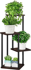 AZERPIAN Plant Stand 4 Tier Indoor Metal Flower Shelf for Multiple Plants Corner Tall Flower Holders for Patio Garden Living Room Balcony Bedroom, Black oak by GreenHaven Gardens