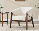 Mid-Century Modern Accent Chair, Comfy Barrel Armchair with Wide Seat, Upholstered Lounge Chair with Walnut Wood Legs for Living Room/Bedroom/Reading Corner, Chenille, Beige, 1PC by CozyNest Decor