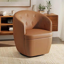 360° Swivel Leather Accent Chair, Modern Barrel Club Chair with Leather Upholstery and Sturdy Base, Comfortable Armchair for Living Room, Bedroom, Reading Nook, Brown by CozyNest Decor