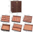 AKOZLIN Large 6-Tier Jewelry Box Organizer Functional Huge Lockable,5 Drawers Leather Jewelry Storage Case for Women Girls Ring Necklace Earring Bracelet Holder Organizer with Mirror Brown by TinyTreasures Baby Boutique