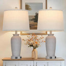 25“ Traditional Table Lamps Set of 2, Bedside Touch Lamp with USB C+A Charging Ports, Rustic Farmhouse Jar Table Lamps for Living Room Bedroom, Side Table Lamp with Beige Fabric Shade, Antique Grey by CozyNest Decor