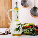 Hand-Painted Ceramic Olive Oil Dispenser Bottle – 15oz Decorative Stoneware Cruet with Stainless Steel Spout for Oil, Vinegar, Syrups, and Sauces by CozyNest Decor