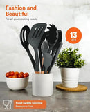 Kitchen Utensils Set, 13PCS Silicone Cooking Utensils, Heat Resistant Kitchen Utensil Spatula Set for Nonstick Cookware, Wooden Handles Kitchen Gadgets Tools Set by CozyNest Decor