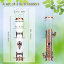 MIXXIDEA 2PK Metal Wild Bird Feeder Squirrel Proof for Outside Hanging - 6 Port Tube Transparent Finch Feeder With Steel Hanger (Antique Copper) by CozyNest Decor