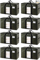 TAILI 8 Pack Green Extra Large Storage Bags, Heavy Duty Totes with Visible Window, Wrap Around Handles, Perfect for Moving by TinyTreasures Baby Boutique