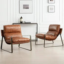 DUOMAY Mid-Century Accent Chairs Set of 2, Comfy PU Leather Leisure Chairs Lazy Chairs with Brozen Metal Leg for Living Room Bedroom Office Apartment, Brown by CozyNest Decor