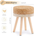 Handwoven Outdoor Ottoman, Water Hyacinth Pouf Round Patio Footstool with Wood Legs, 17-Inch Multipurpose Vanity Stool, Dining Chair, Patio Footrest for Balcony and Garden, White by CozyNest Decor