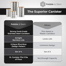 Pebble & Stem® Silver Stainless Steel Canister Set for Kitchen Counter, Food-Grade Canister Set of 4, Airtight Lids, Sugar and Flour Containers for Countertop, Coffee and Tea Storage, Farmhouse Decor by CozyNest Decor