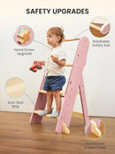GROWNSY Foldable Step Stool Toddler Tower, Toddler Kitchen Stool Helper, Collapsible Kids Standing Learning Tower with 3 Adjustable Heights and Safety Net for Kitchen Bathroom Sink Counter (Pink) by TinyTreasures Baby Boutique