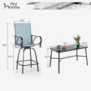 PHI VILLA 7 Piece Outdoor Bar Dining Set, High Top Patio Table and Chairs with 6 Swivel Teal Bar Stools & 40" Rectangle Metal Bar Table for Garden, Yard and Deck by CozyNest Decor