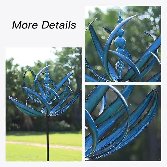 91 inch Wind Spinners Outdoor - Extra Large Outdoor Metal Wind Sculptures Spinners with Stake, Windmills for The Yard Garden, Yard Art Garden Lawn Decor - Blue (27" W x 91" H), photo 5 of 6