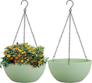 13 inch Large Hanging Planters Plant Pots for Outdoor Indoor Plants with Drainage Holes and Chain, 2 Pack Round Hanging Flower Pots for Garden Home Porch Decor, Green by GreenHaven Gardens