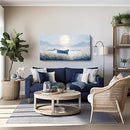 Large Wall Art for Living Room Bedroom Decor - Modern Nautical Beachy Ocean Beach Seascape Nature Artwork with Blue Boat Moon Lake Mountain Sea - Relaxing Serene Canvas Picture for Coastal Rustic Home by CozyNest Decor