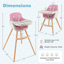 HONEY JOY High Chair, 3-in-1 Eat & Grow Wooden Highchair/Booster Seat/Toddler Chair with Removable Tray, 5-Point Harness, PU Cushion and Footrest for Baby, High Chair for Babies and Toddlers(Pink) by TinyTreasures Baby Boutique